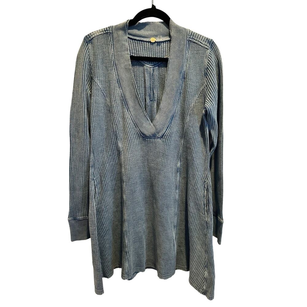 Free People V-neck Tunic Dress Heavy Cotton Waffle Knit Size M